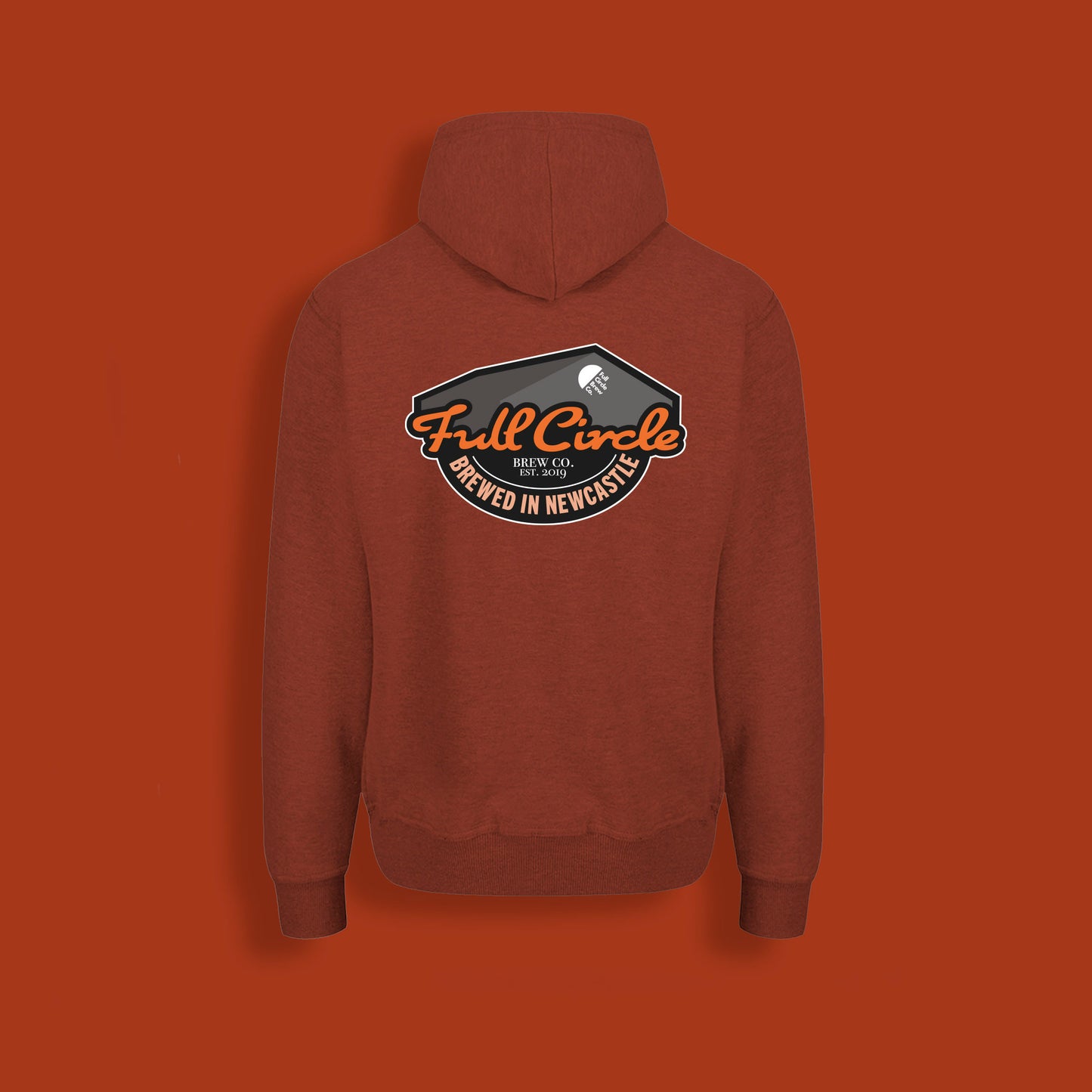 Clay red/brown hoodie by ASColour, branded by Full Circle Brew Co, Newcastle upon Tyne