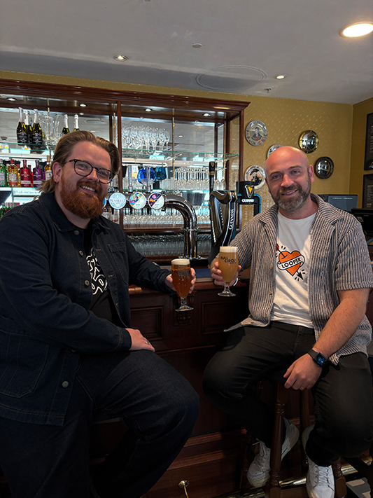 Ben and Jordan enjoying a pint at The Golden Tavern