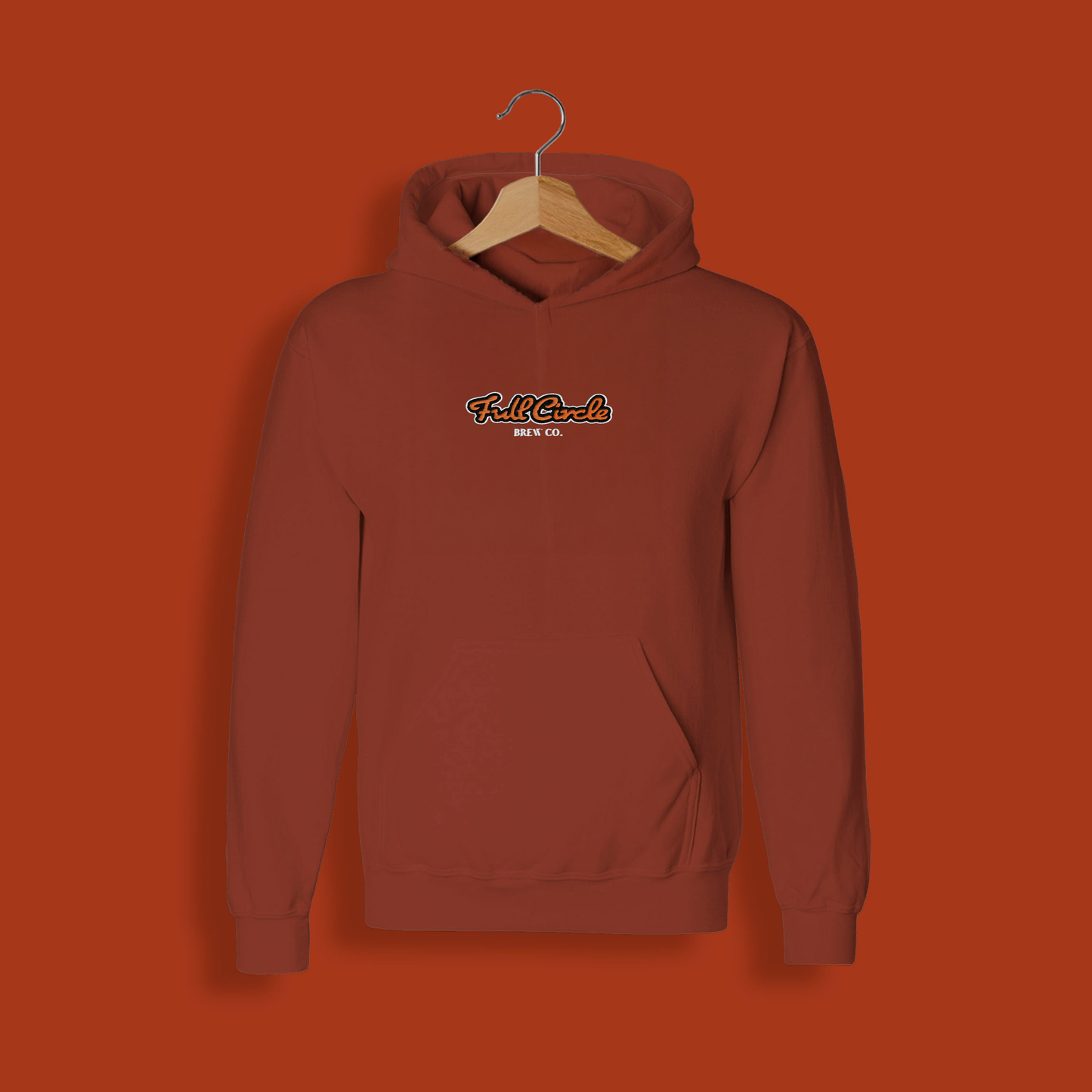 Clay red/brown hoodie by ASColour, branded by Full Circle Brew Co, Newcastle upon Tyne