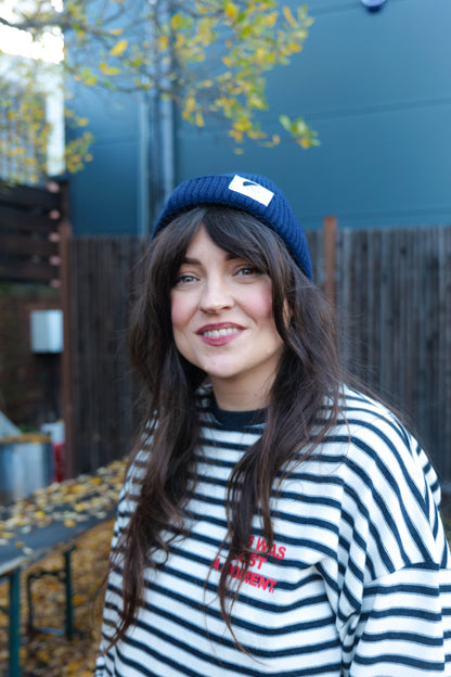 Harbour beanie by Beechfield with branded tag from Full Circle Brew Co, Newcastle upon Tyne